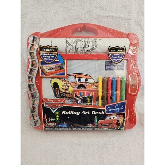 Cars 2007 Rolling Art Desk Disney -Pixar Coloring Roll Crayons, 6 Markers NIP - Picture 1 of 7